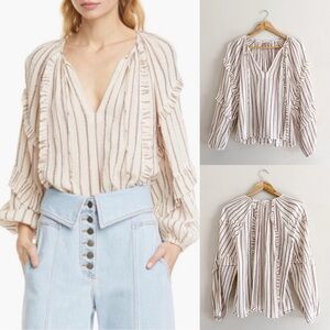 Ulla Johnson Cream and Brown Striped Blouse